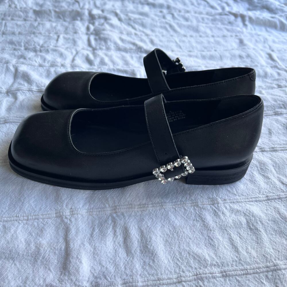 Free People FP Collection Rumor Diamante Mary Jane Black Leather Flats Size 6 - Picture 9 of 14